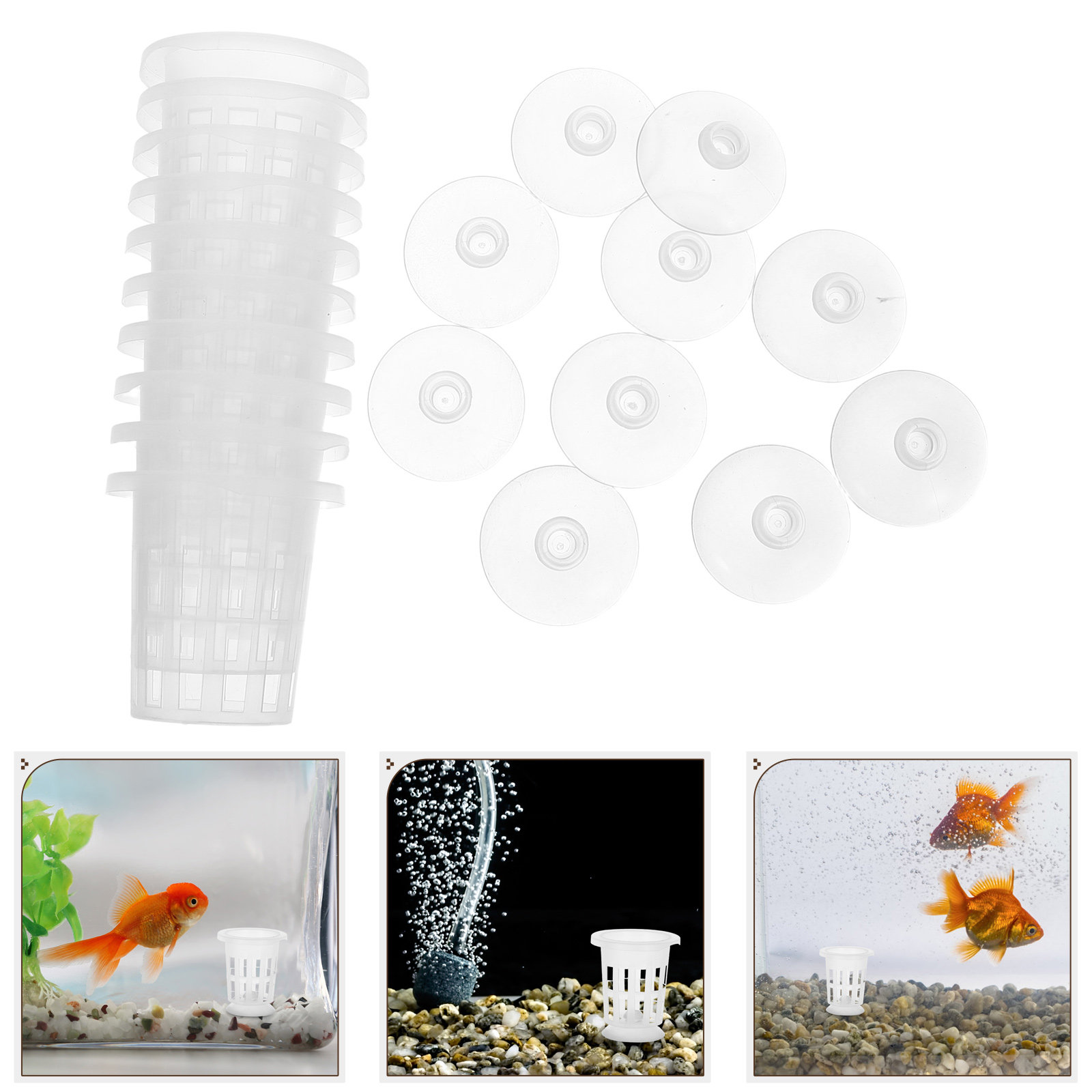 Aquarium For Planted Tank - 흡착컵이 있는 수경재배용 네트 화분 1세트,